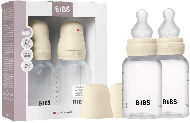 Bavaglini biberon 150 ml tettarella in silicone confezione 2 pezzi - anti-coliche, senza BPA, tettarella rotonda, flusso lento, leggera e facile da pulire, adatta per neonati da 0+ anni - avorio