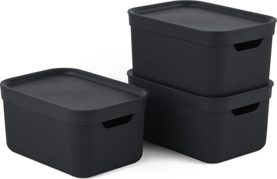 Rotho jive cajas de almacenamiento, juego de 3 cajas de almacenamiento de 5l con tapa, plástico (pp reciclado), gris oscuro, 3x5l (26,5 x 18,5 x 13,2 cm)