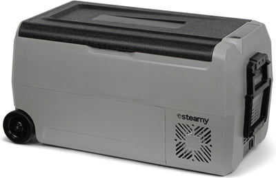 Steamy-e dual zone roller electric compressor cool box on wheels - 32 liters - 12v and 230v - for car and camping - gray