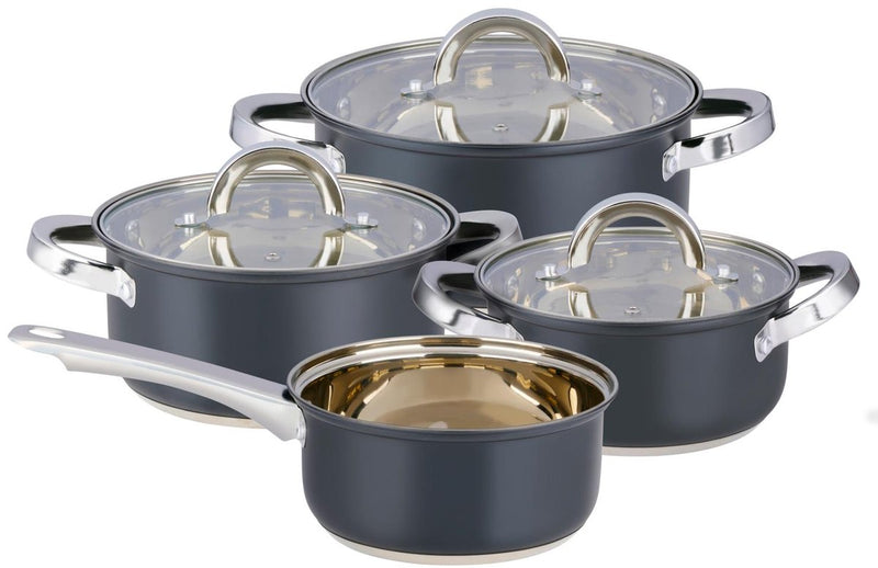 Set di pentole a induzione Alpina 4 pezzi - pentole in acciaio inox con coperchio in vetro - set di pentole adatto a tutte le fonti di calore - set di pentole - set di pentole e padelle