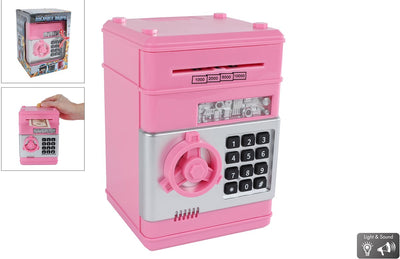 Cassaforte per soldi con codice segreto rosa, 19,5 cm