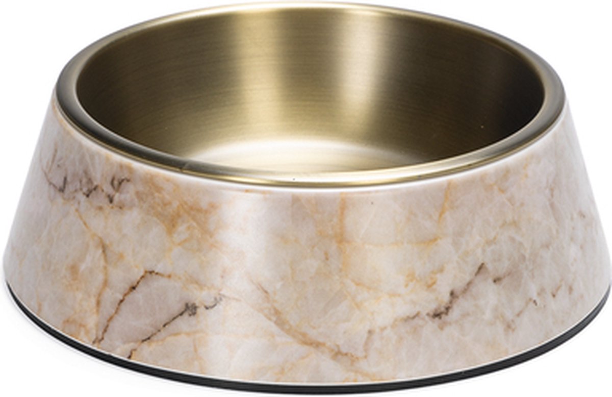 Designed by lotte meis voerbak hond - drinkbak eetbak hond - hondenvoervak - melamine rvs - beige - 350 ml