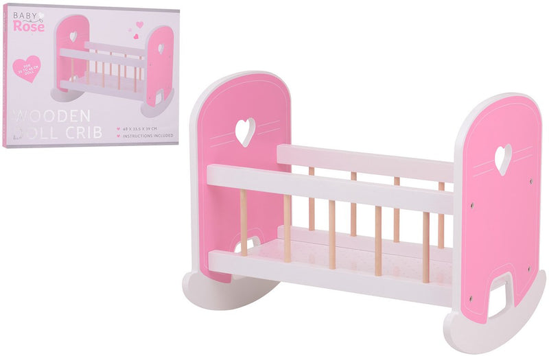 Culla per bambole in legno Johntoy, culla a dondolo rosa baby.