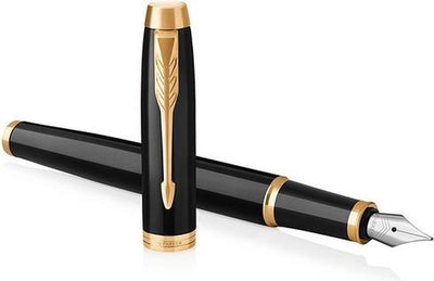 Parker im penna stilografica | lacca nera con dettagli oro | pennino fine con ricarica blu | confezione regalo