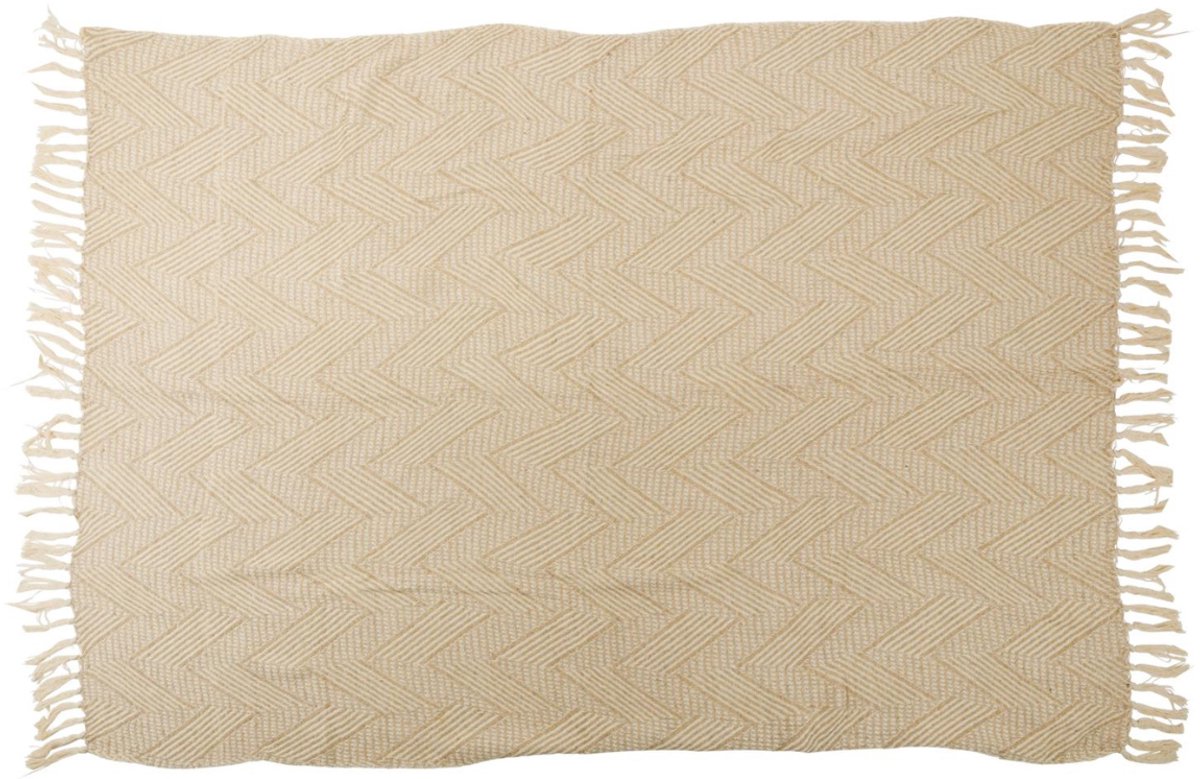 Arti casa cuadros de algodón - 130 x 170 cm - manta decorativa con flecos - algodón - beige natural