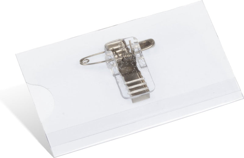 Placa con nombre canguro - 40x75mm - con clip, pin y tarjetas insertables blanco - caja 24 piezas - k-44100