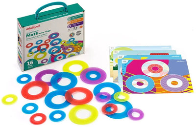 Miniland ml transparent: math color rings diam.9cm, transparent, suitable for lightpad, 16 rings and 4 playing cards, 2+
