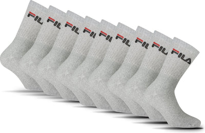 Fila crew sports socks - size 39 42 - 9 pack - gray