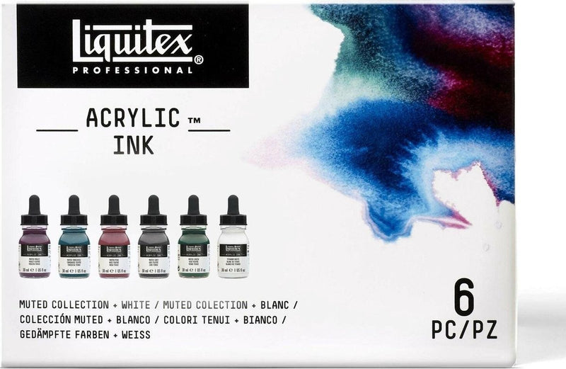 Juego de tintas acrílicas profesionales Liquitex 3699355 – colección muted + blanco titanio 6×30ml – tinta acrílica altamente pigmentada y resistente al agua
