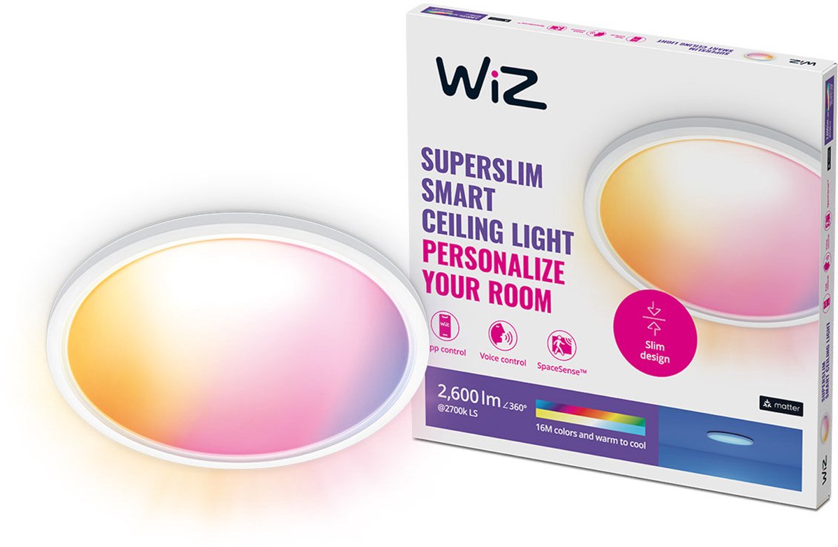 Plafoniera Wiz super slim - diametro 43 cm - luce colorata e bianca - illuminazione smart LED - LED integrato - 22w - bianco - wi-fi