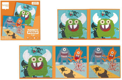 Libro puzzle magnetico da grattare da portare via - mostro - 2 puzzle magnetici da 20 pezzi - 3+