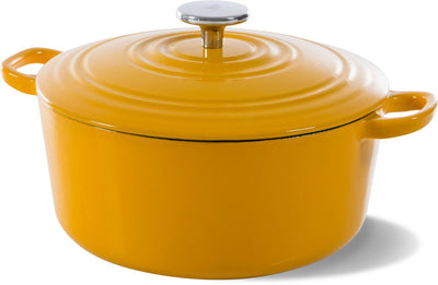 Casseruola in ghisa bordeaux Bk 28 cm 6,7 l - casseruola a induzione - casseruola in ghisa - utilizzabile in forno fino a 230 gradi - coperchio con anelli salvagoccia - interno smaltato bianco - giallo sole