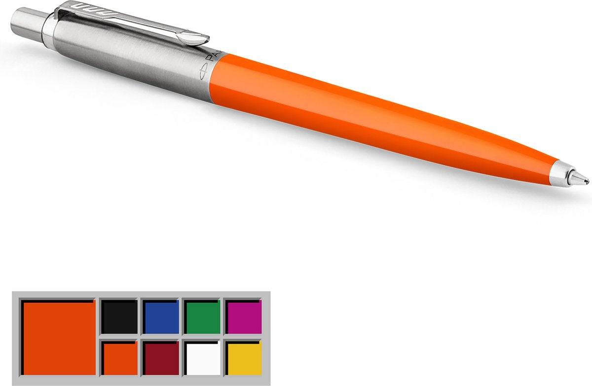 Penna a sfera originale Parker Jotter | finitura arancio classico | punto medio | inchiostro blu | 1 pezzo