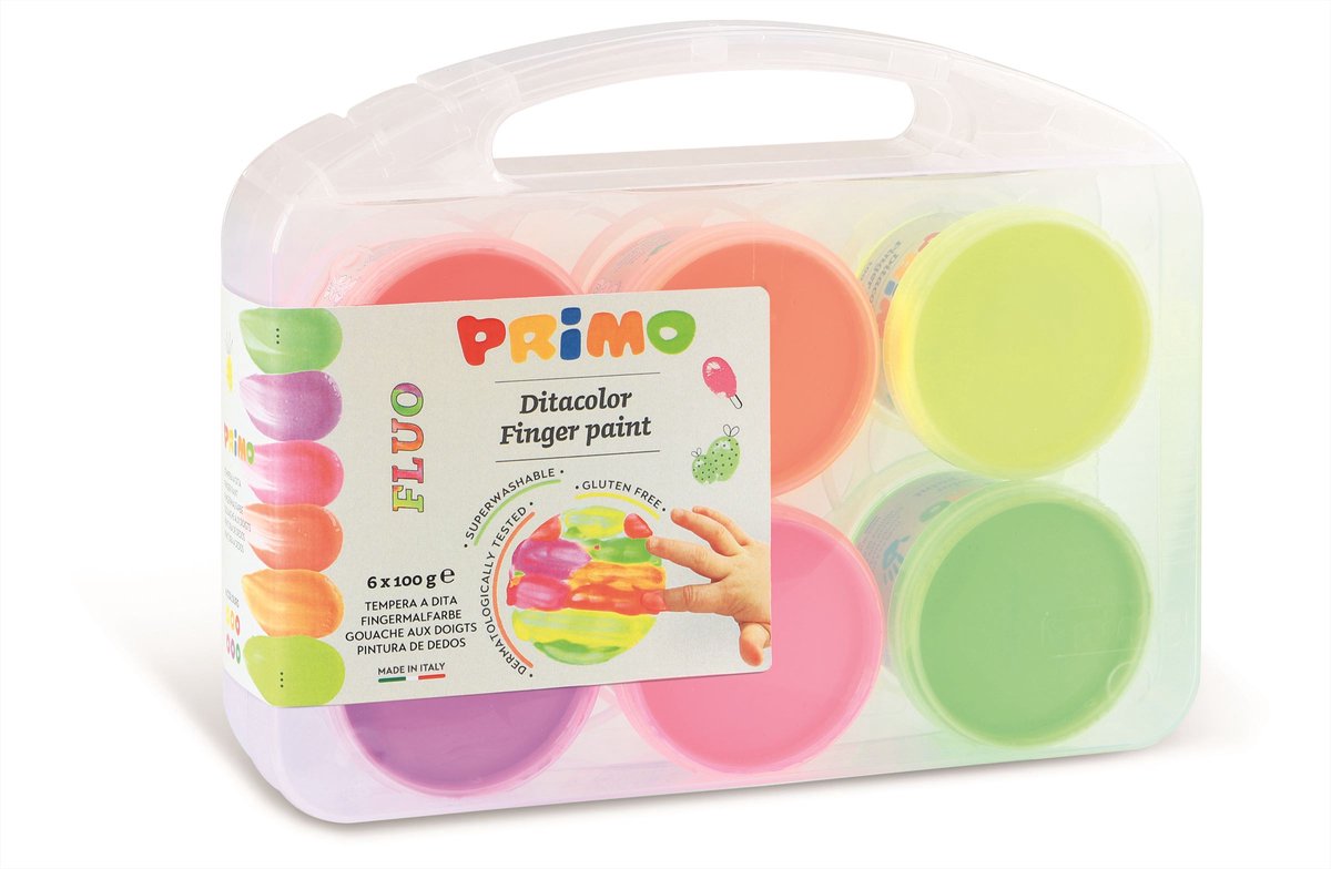 Primo - pintura para dedos fluor 6 botes en estuche (6x100gr)