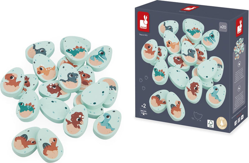 Janod - dino - juego de memoria - 10 pares de crías de dinosaurio