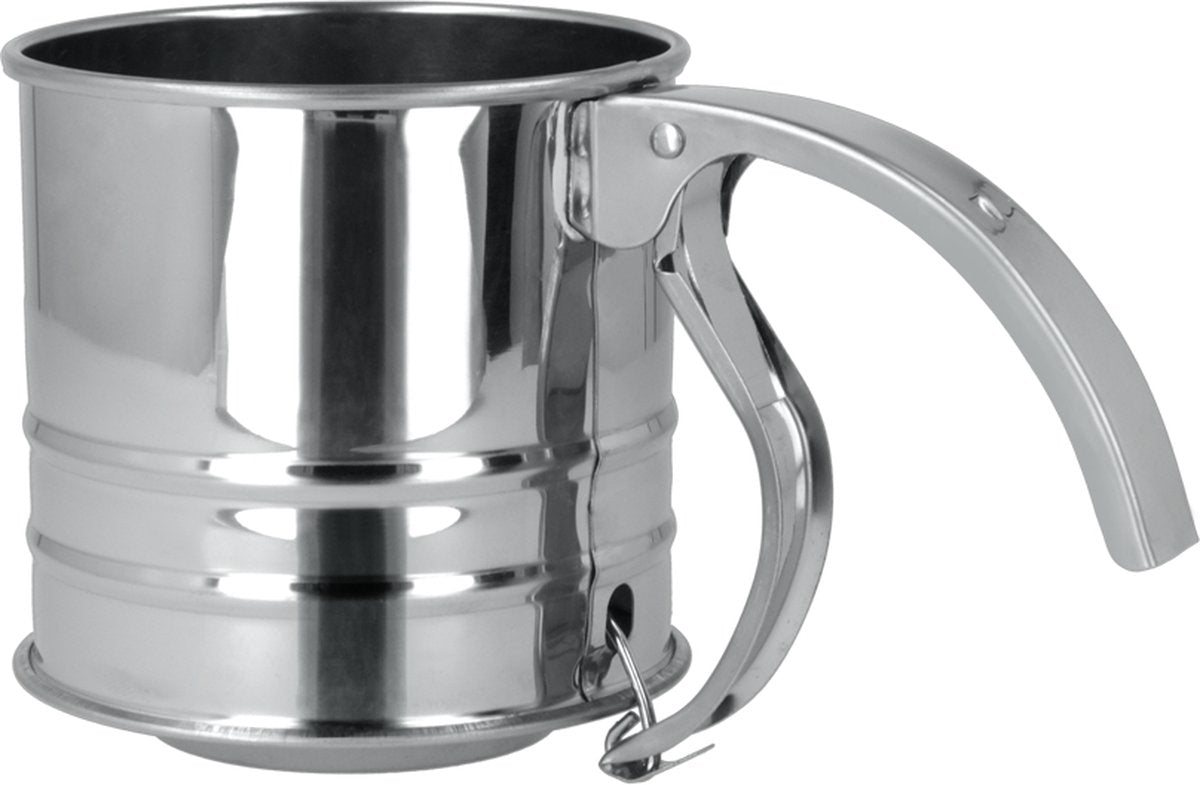 Metaltex - meelzeef - bloemzeef - poedersuiker - 225g inhoud - rvs - vaatwasserveilig - handvatklem