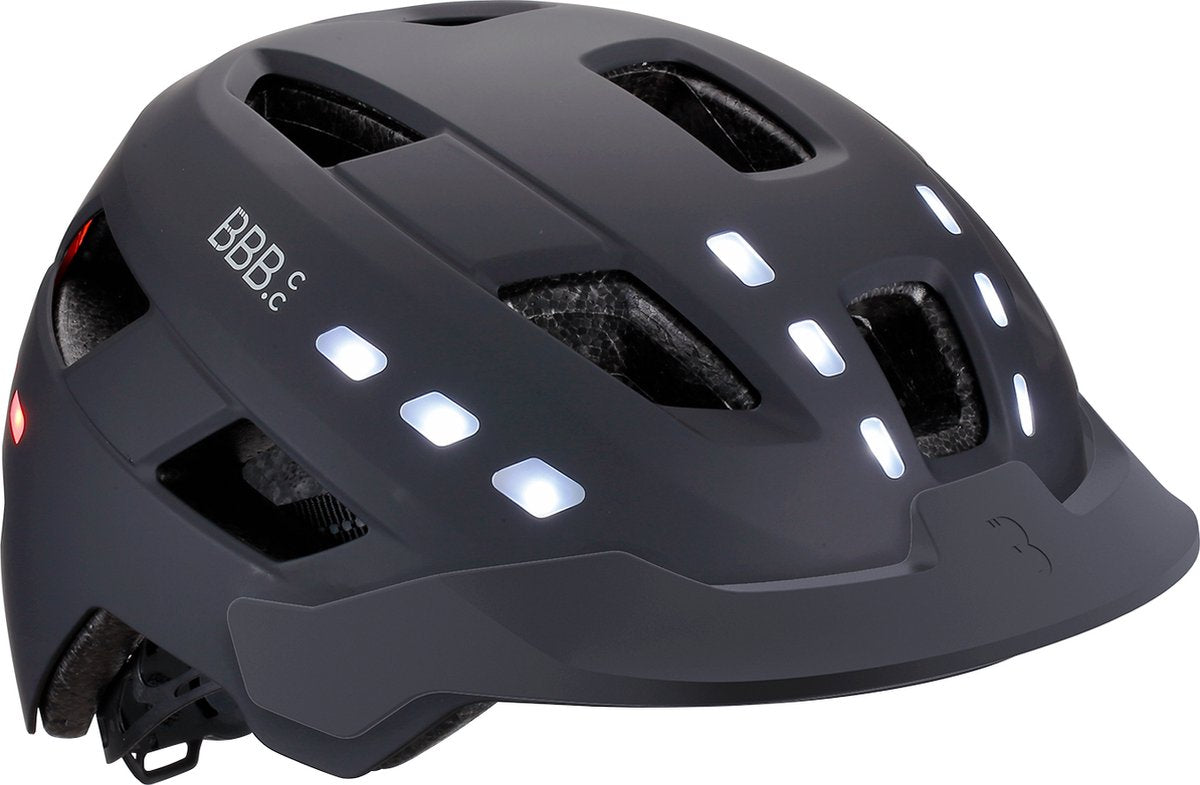 Bbb cycling fietshelm met verlichting - district led - ebike helm voor heren dames - abs shell - medium large: 54 - 60cm - mat zwart - bhe-162