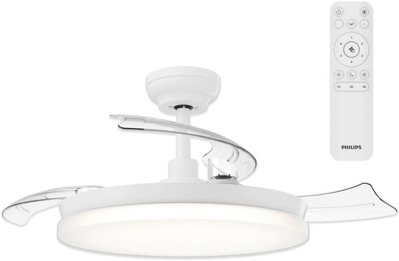 Ventilatore da soffitto Philips LED Philips Solr con lampada LED - 3 pale retrattili - diametro: 106cm - tre tonalità di luce bianca (2700k 4000k 5500k) - dimmerabile fino al 10% - telecomando - bianco - 4500 lumen