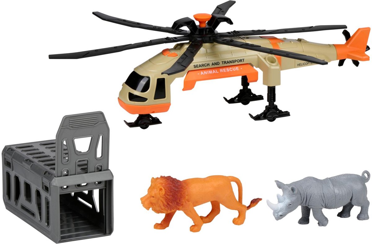 Eddy toys toy helicopter with cage - rescue helicopter toy with light and sound - animal rescue helicopter with lion and rhino - safari play set for children