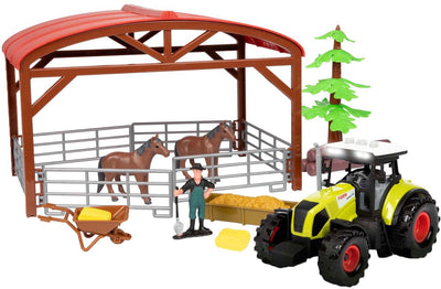 Toi-Toys Ackers Ville horse stable with tractor light and sound play set, 14dlg.
