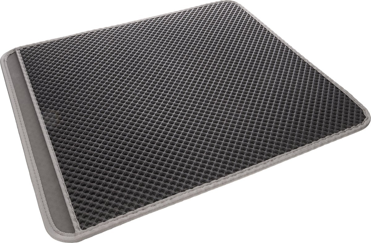 Flamingo kattenbakmat matz grijs – 70 cm l x 60 cm b x 1.3 cm h,antislip, waterdicht - honingraatstructuur - uitloopmat - placemat kat - schoonloopmat kattenbak - kattenbak accessoires - katten grit opvanger - katten mat