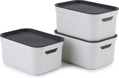 Rotho jive cajas de almacenamiento, juego de 3 cajas de almacenamiento de 5 l con tapa, plástico (pp reciclado), blanco antracita, 3 x 5 l (26,5 x 18,5 x 13,2 cm