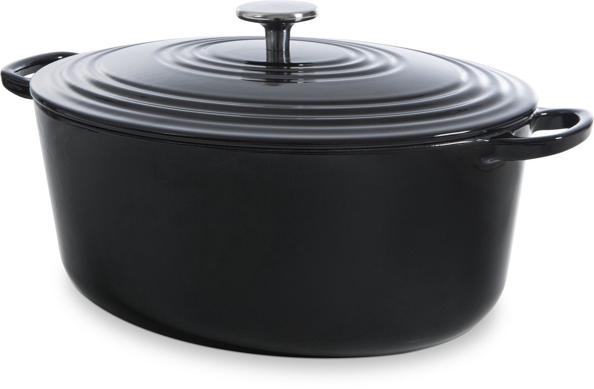 Sartén de hierro fundido bk burdeos 32cm 7,5l - sartén de inducción - apta para horno hasta 230 grados - tapa con anillos antigoteo - interior esmaltado blanco - negro