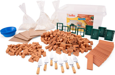 Scatola di costruzione Teifoc ® – set di gruppo – 320 pezzi – veri mini mattoncini con cemento, ciotola e cazzuola – kit di costruzione per bambini dai 6 anni