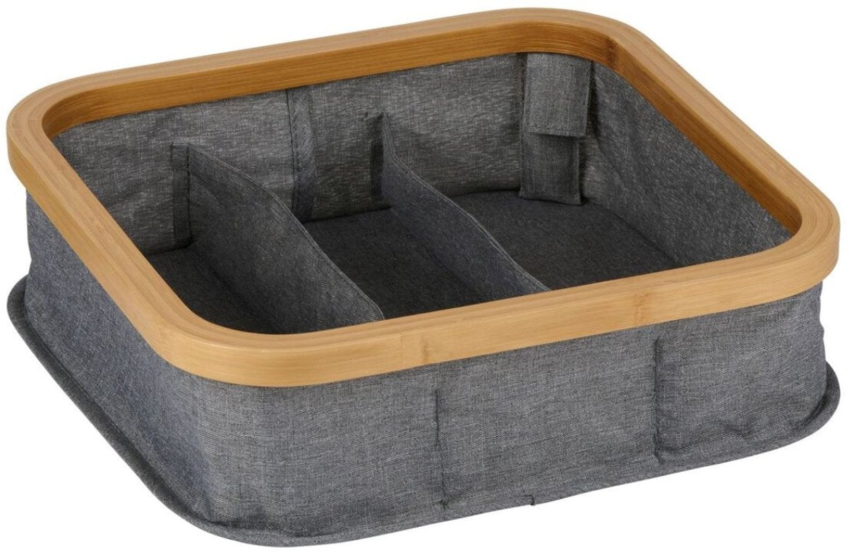 Alpina opbergmand met 9 vakken - kast organizer - bamboe en polyester - 30 x 30 x 9 cm - 6 liter
