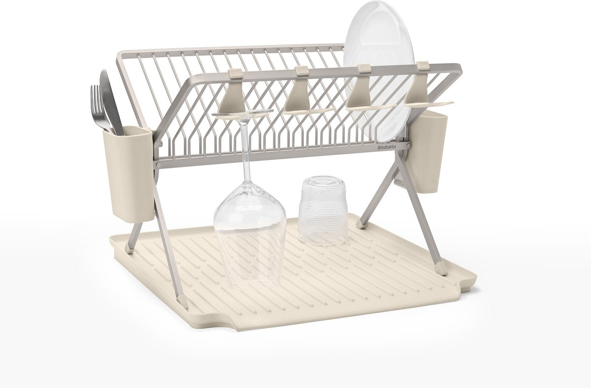 Brabantia sinkside afdruiprek - inklapbaar - met bestekhouder - soft beige