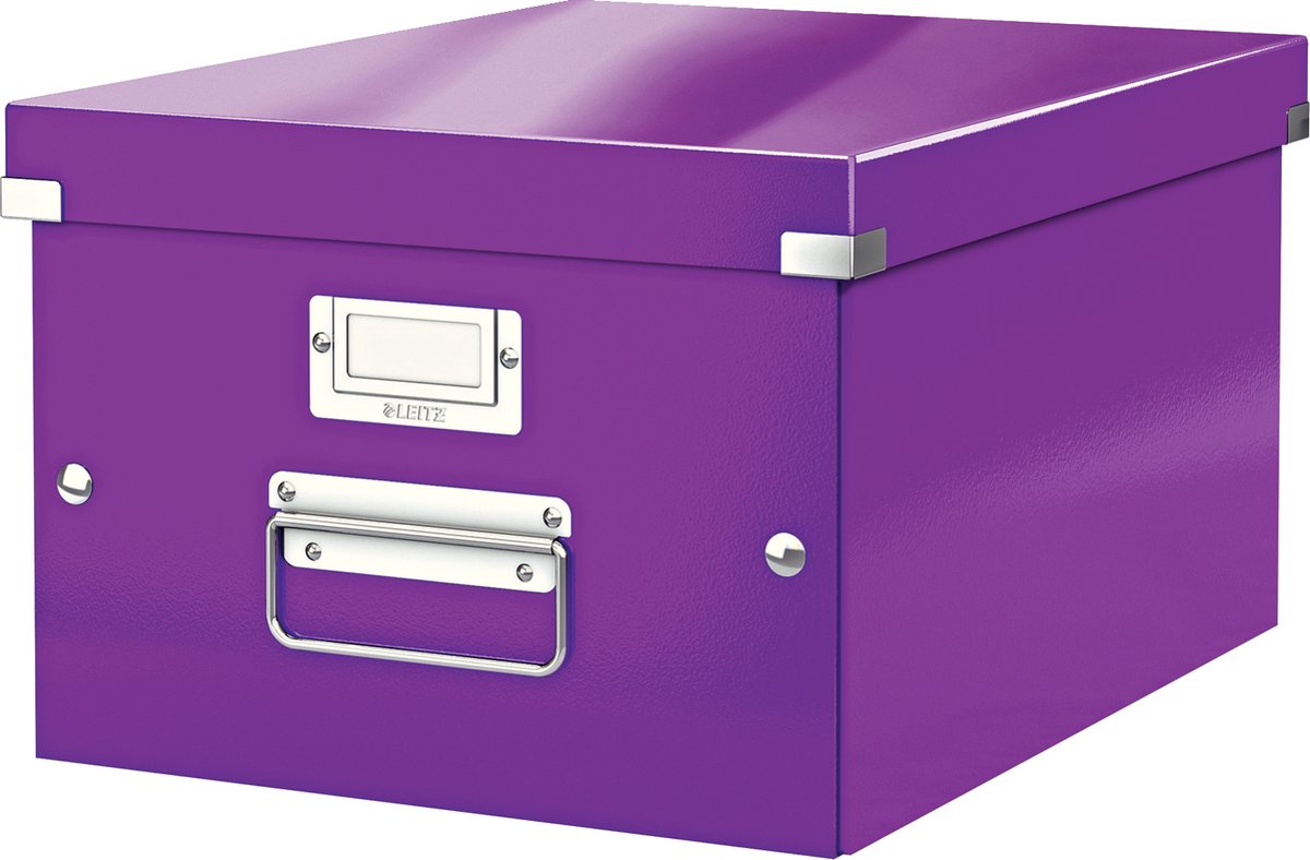 Leitz wow click store scatola portaoggetti in cartone di medie dimensioni - 85% cartone riciclato - 28,1 x 37 cm (lxp) - per formati A4 - ideale per l'ufficio e il lavoro da casa - viola