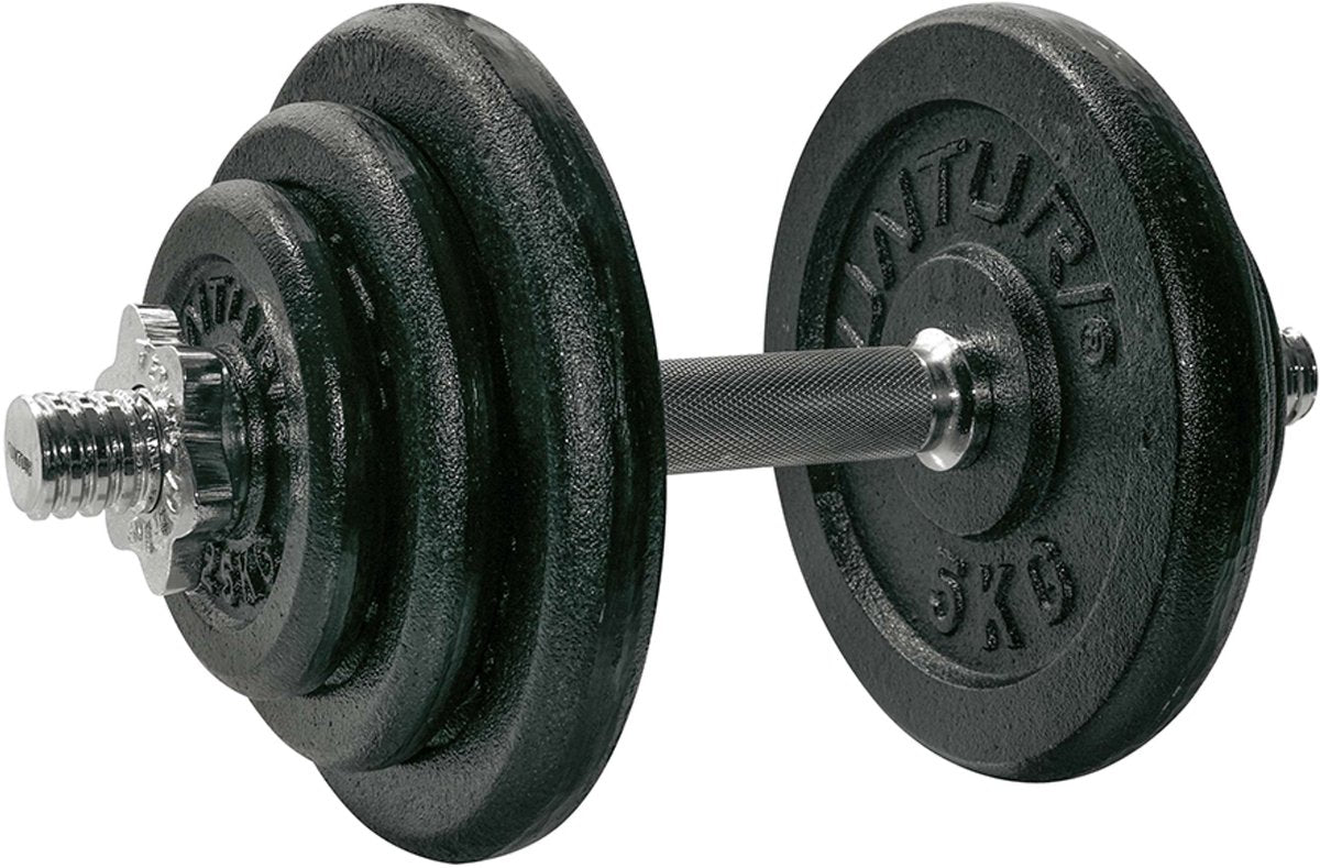 Mancuernas Tunturi de hierro fundido en total 20 kg - juego de mancuernas con cierre de tornillo - juego de mancuernas - 1 barra - 30 mm - incl. aplicación de fitness gratuita