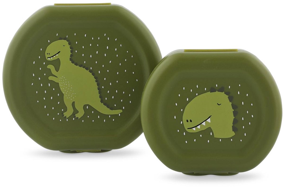 Trixie set de dos cajas snack con clip - mr. dinosaurio - fácil de abrir - sin BPA - para la escuela y de viaje