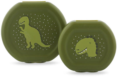 Trixie set de dos cajas snack con clip - mr. dinosaurio - fácil de abrir - sin BPA - para la escuela y de viaje