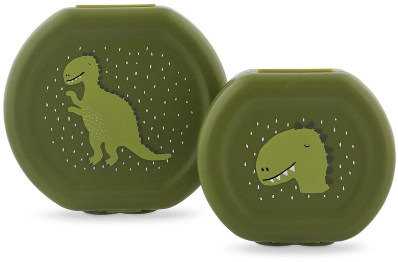 Trixie set de dos cajas snack con clip - mr. dinosaurio - fácil de abrir - sin BPA - para la escuela y de viaje