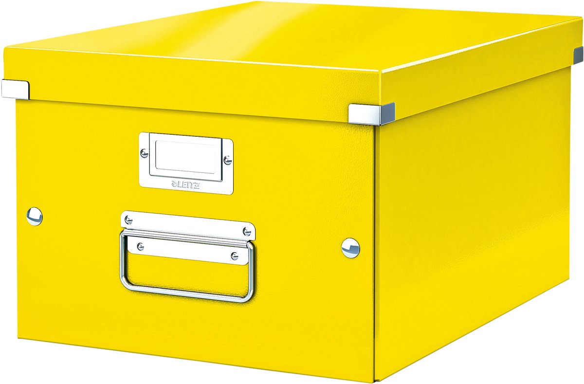 Leitz wow click store scatola portaoggetti di medie dimensioni - 85% cartone riciclato - 28,1 x 37 cm (LxP) - per formati A4 - ideale per l'ufficio e il lavoro da casa - giallo
