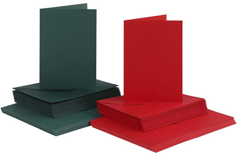 Tarjetas y sobres de empresa Creativ, tamaño tarjeta 10,5x15 cm, tamaño sobre 11,5x16,5 cm, 110+230 gr, verde, rojo, 50 set 1 caja