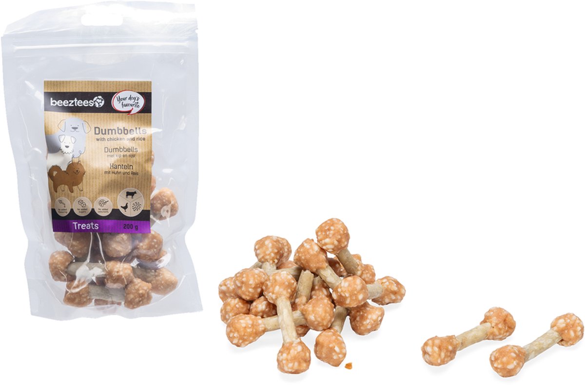 Beeztees manubri gustosi con pollo e riso - snack per cani - biscotti per cani - dolcetti per cani - 200 grammi