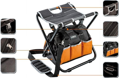 Neo - tool bag with stool - adjustable shoulder strap - 6 outside pockets