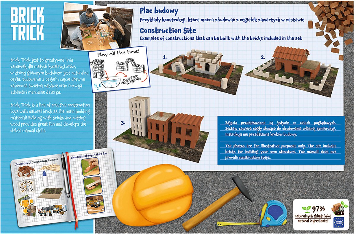 Brick trick construction set XL construction site - creative toys with real bricks.