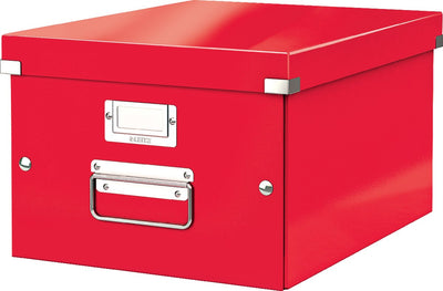 Leitz wow click store scatola portaoggetti in cartone di medie dimensioni - 85% cartone riciclato - 28,1 x 37 cm (lxp) - per formati A4 - ideale per l'ufficio e il lavoro da casa - rosso