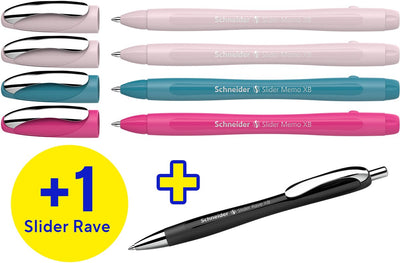 Schneider Writing Instruments Bolígrafo Schneider - Slider Memo - Caja de 4 + 1 Slider Rave gratis - s-150255