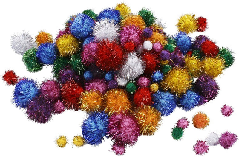 Pompon Creative Company, d 15-40 mm, glitter, ca. 75 pezzi, colori forti, 62 g 1 scatola