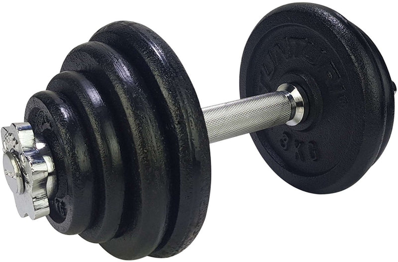 Tunturi mancuerna de hierro fundido total 15 kg - juego de mancuernas con cierre de tornillo - juego de mancuernas - 1 barra - 30 mm - incl. aplicación de fitness gratuita