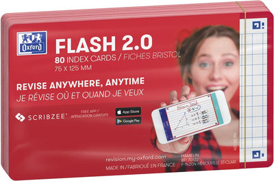 Oxford flash 2.0 - flashcard - quadretti 5 mm - a7 - bordo rosso - 80 pezzi
