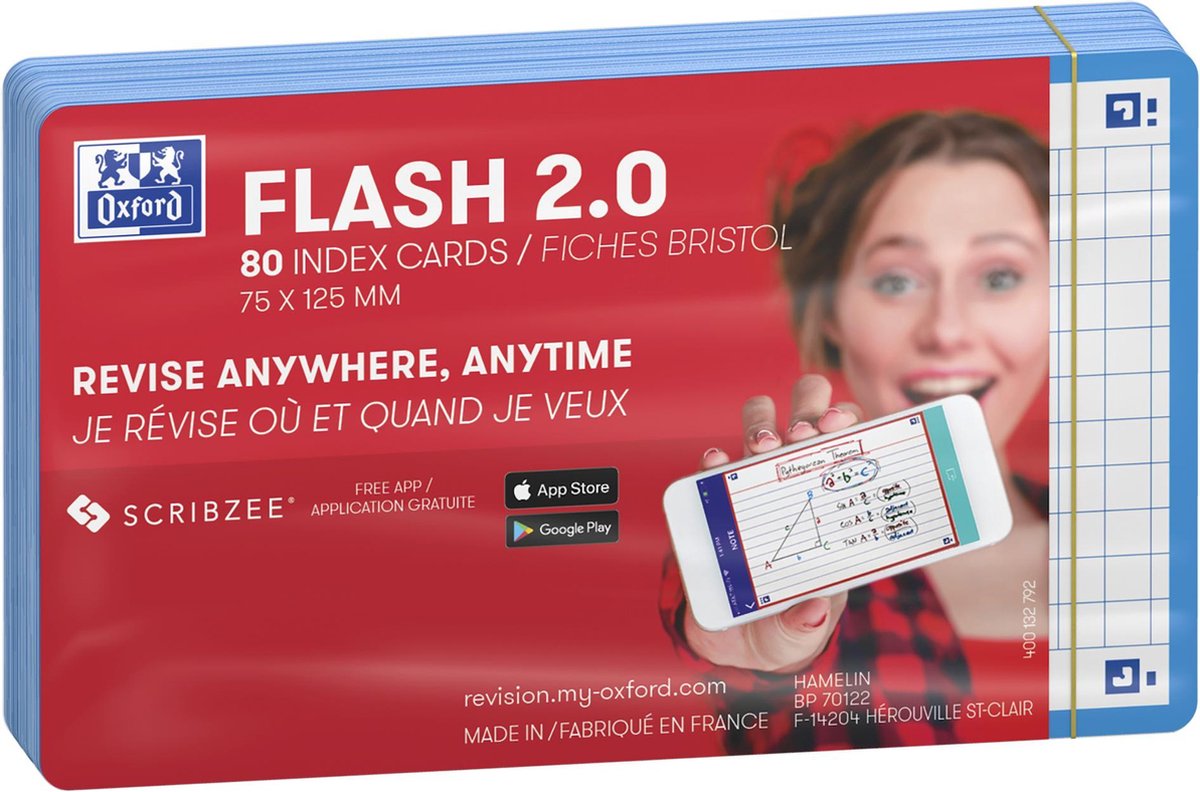 Oxford flash 2.0 - flashcard - quadretti 5mm - a7 - bordo turchese - 80 pezzi
