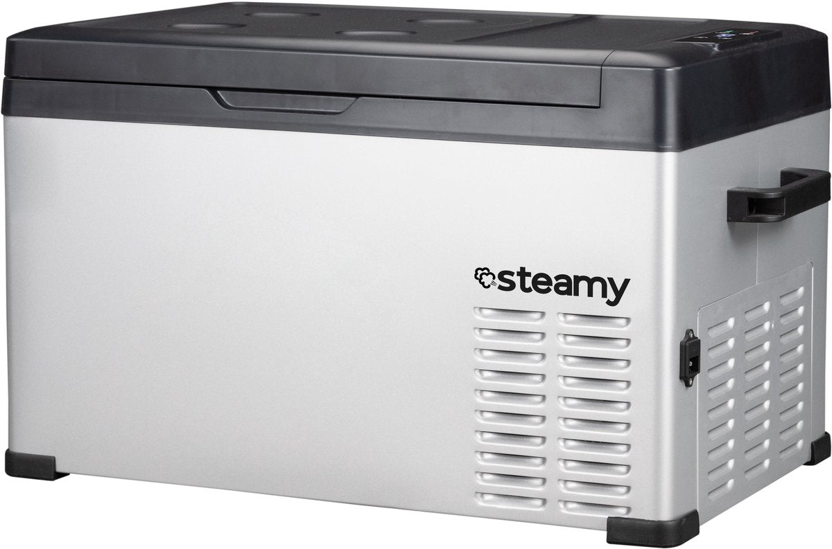 Steamy -e single zone elektrische compressor koelbox - single zone - 27 liter - 12v en 230v - voor auto en camping - zilver