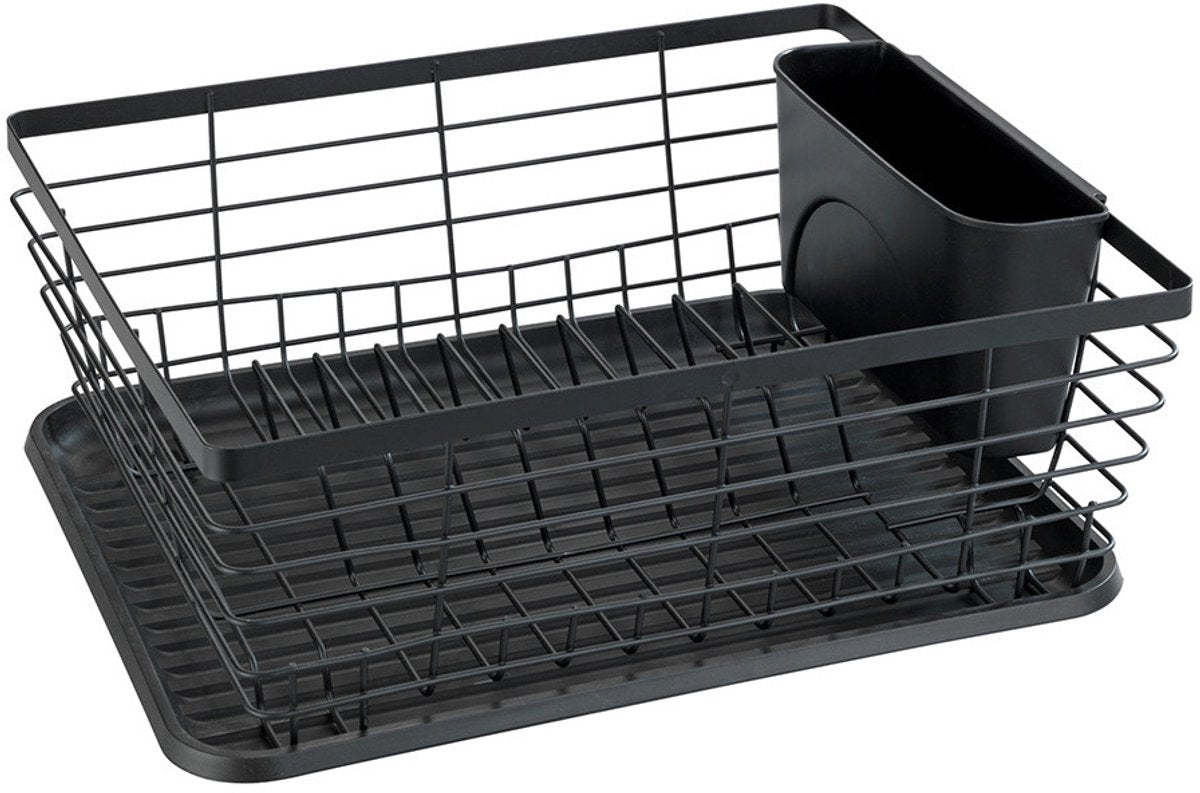 Wenko scolapiatti gocciolatoio nero 36x30cm con vaschetta raccogligocce e portaposate - scolapiatti - scolapiatti con vaschetta raccogligocce nero