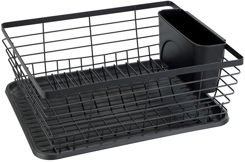 Wenko escurridor de goteo negro 36x30cm con bandeja de goteo y soporte para cubiertos - escurridor para lavavajillas - escurridor con bandeja de goteo negro