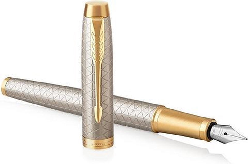 Parker soy pluma estilográfica | plata cálida premium | punta fina con recarga de tinta azul | caja de regalo
